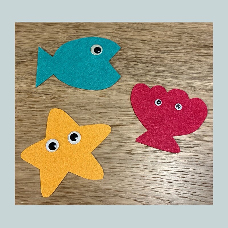 フェルトで作った魚と貝殻とヒトデ